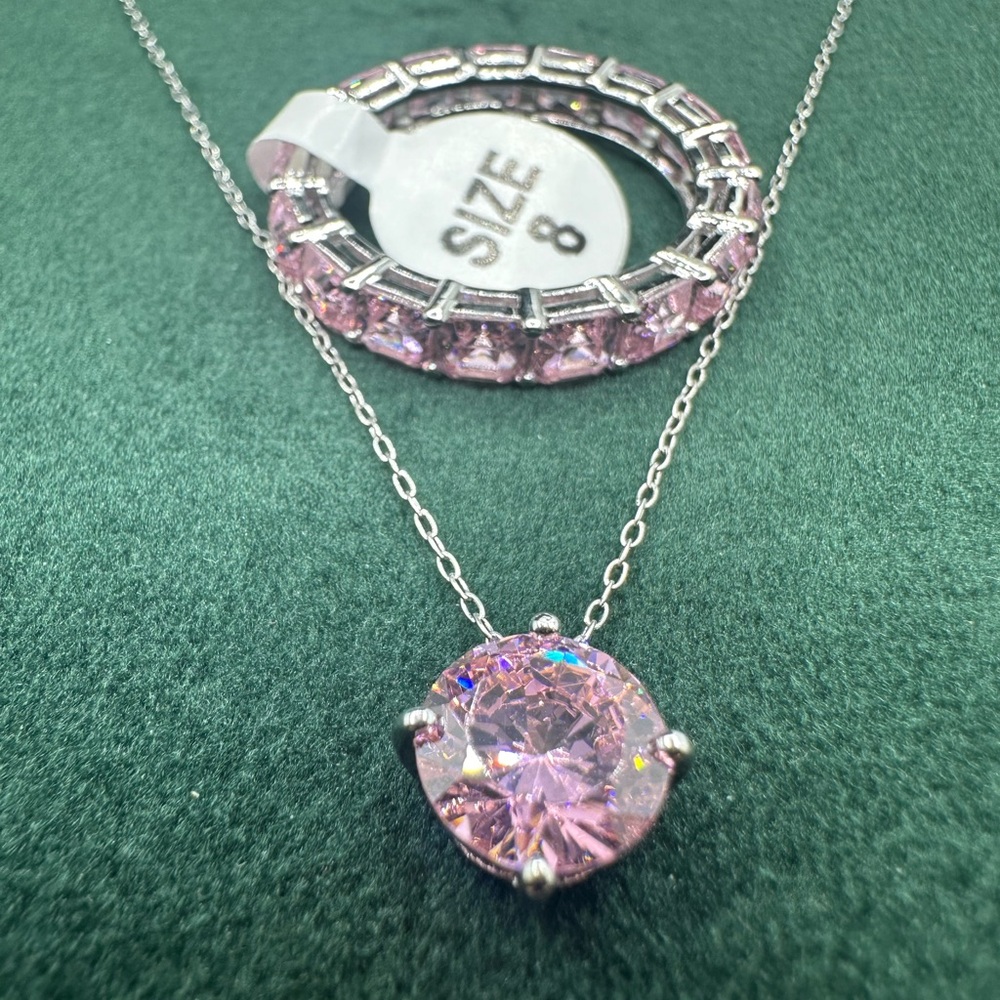 Pink Gemstone and Sterling Silver Jewelry Set